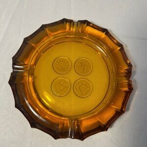 Vintage Amber Glass‎ Ashtray Souvenir Coins Motif Home Decor